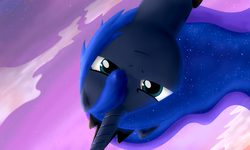 Size: 1280x768 | Tagged: safe, artist:everypone, princess luna, g4, female, looking at you, looking down, solo, upside down