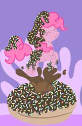 Size: 600x927 | Tagged: safe, artist:strawberryfountains, pinkie pie, g4, chocolate, donut, female, solo, sprinkles