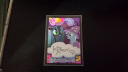 Size: 4128x2322 | Tagged: safe, queen chrysalis, trixie, pony, unicorn, g4, autograph, enterplay, female, kathleen barr, mare, trading card