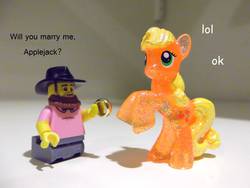 Size: 2144x1608 | Tagged: safe, artist:trixiepasta, applejack, g4, cringe comedy, irl, lego, marriage proposal, photo, toy