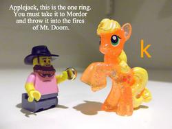 Size: 1024x768 | Tagged: safe, applejack, g4, blind bag, crossover, irl, lord of the rings, mordor, photo, the one ring, toy, wat
