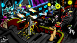 Size: 628x350 | Tagged: safe, artist:paulpeopless, oc, oc only, oc:headlong flight, oc:paulpeoples, alicorn, pony, undead, alicorn oc, epic, fight, horn, necromancer, necromancy, pirate, pirate battle, pirate ship, wings