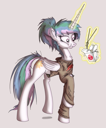 Size: 5094x6113 | Tagged: safe, artist:toonlancer, princess celestia, g4, absurd resolution, chinese food, clothes, female, messy mane, noodles, slayer, solo, t-shirt