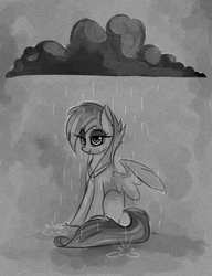 Size: 423x552 | Tagged: safe, artist:aureai, oc, oc only, cloud, grayscale, monochrome, rain