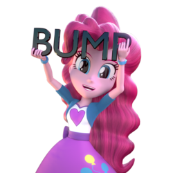 Size: 1000x1000 | Tagged: safe, alternate version, artist:3d thread, artist:creatorofpony, pinkie pie, equestria girls, g4, /mlp/, 3d, 3d model, blender, bracelet, bump, clothes, female, holding, looking at you, shirt, simple background, skirt, smiling, solo, transparent background