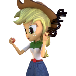 Size: 1000x1000 | Tagged: safe, alternate version, artist:3d thread, artist:creatorofpony, applejack, equestria girls, g4, /mlp/, 3d, 3d model, apple, blender, bump, clothes, female, happy, hat, shirt, simple background, skirt, solo, toss, transparent background