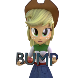 Size: 1000x1000 | Tagged: safe, alternate version, artist:3d thread, artist:creatorofpony, applejack, equestria girls, g4, /mlp/, 3d, 3d model, apple, blender, bump, clothes, cowboy hat, denim, female, hat, looking at you, shirt, simple background, skirt, solo, stetson, transparent background