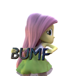 Size: 1000x1000 | Tagged: safe, alternate version, artist:creatorofpony, fluttershy, equestria girls, g4, /mlp/, 3d, 3d model, armpits, blender, bump, clothes, female, shy, silly, simple background, skirt, solo, tank top, teenager, transparent background, worried