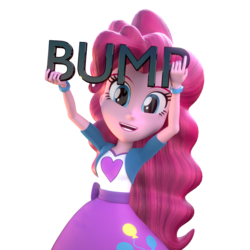 Size: 1000x1000 | Tagged: safe, alternate version, artist:3d thread, artist:creatorofpony, pinkie pie, equestria girls, g4, /mlp/, 3d, 3d model, blender, bracelet, bump, clothes, female, holding, looking at you, shirt, simple background, skirt, smiling, solo, transparent background