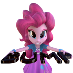 Size: 1000x1000 | Tagged: safe, alternate version, artist:3d thread, artist:creatorofpony, pinkie pie, equestria girls, g4, /mlp/, 3d, 3d model, blender, bracelet, bump, clothes, female, looking at you, shirt, simple background, skirt, smiling, solo, transparent background