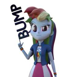 Size: 1000x1000 | Tagged: safe, alternate version, artist:3d thread, artist:creatorofpony, rainbow dash, equestria girls, g4, /mlp/, 3d, 3d model, blender, bump, clothes, collar, female, shirt, simple background, skirt, solo, t-shirt, teenager, transparent background, wristband