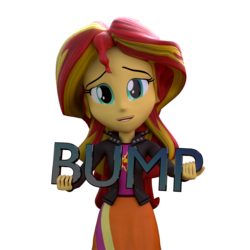 Size: 1000x1000 | Tagged: safe, alternate version, artist:3d thread, artist:creatorofpony, sunset shimmer, equestria girls, g4, /mlp/, 3d, 3d model, blender, bump, cheer up, clothes, empathy, female, holding, shirt, simple background, skirt, solo, transparent background