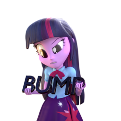 Size: 1000x1000 | Tagged: safe, alternate version, artist:3d thread, artist:creatorofpony, twilight sparkle, equestria girls, g4, /mlp/, 3d, 3d model, blender, bump, clothes, curious, female, holding, questioning, shirt, simple background, skirt, solo, transparent background