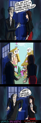 Size: 517x1540 | Tagged: safe, artist:fonora, artist:theevilflashanimator, doctor whooves, time turner, alien, human, pony, g4, blouse, cardigan, clara oswin oswald, clothes, comic, crossover, doctor who, skirt, tardis, the doctor, time lord, time travel, timelord ponidox, twelfth doctor