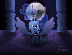 Size: 2200x1700 | Tagged: safe, artist:lunara-nightjewel, nightmare moon, princess luna, g4, castle of the royal pony sisters, duality, mare in the moon, moon, s1 luna