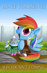 Size: 1500x2318 | Tagged: safe, artist:berrypawnch, rainbow dash, tank, g4, tanks for the memories, chibi, cute, dashabetes, winter is coming, winter isn't coming