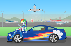 Size: 3100x2000 | Tagged: safe, artist:algoorthviking, rainbow dash, equestria girls, g4, aircraft, airport, boeing 747, car, cessna 172, female, ford, ford mustang, high res, klm, plane, solo, supercar