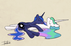 Size: 1300x850 | Tagged: safe, artist:inkygarden, princess celestia, princess luna, alicorn, pony, g4, animated, breathing, butt, cute, daaaaaaaaaaaw, eyes closed, female, frame by frame, mare, moonbutt, plot, royal sisters, siblings, sisters, sleeping, squigglevision