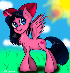 Size: 2000x2100 | Tagged: safe, artist:isabella46321321, alicorn, pony, alicorn oc, crossover, isabella garcia shapiro, phineas and ferb, ponified, ribbon, solo