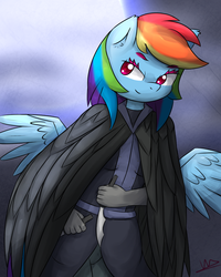 Size: 1024x1280 | Tagged: safe, artist:wolfy-pony, rainbow dash, anthro, g4, bloodborne, female, solo