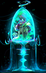 Size: 977x1534 | Tagged: safe, artist:koveliana, queen chrysalis, changeling, changeling queen, g4, chromatic aberration, color porn, female, glass, solo