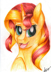 Size: 1024x1435 | Tagged: safe, artist:manu-nya, sunset shimmer, pony, unicorn, g4, female, looking at you, open mouth, solo, traditional art