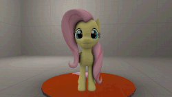 Size: 853x480 | Tagged: safe, artist:funsketch, fluttershy, g4, 3d, animated, cute, female, floppy ears, shy, solo, source filmmaker, stage.bsp
