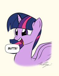 Size: 927x1200 | Tagged: safe, artist:boxedsurprise, twilight sparkle, alicorn, pony, g4, :d, butts, cute, female, happy, mare, one word, open mouth, simple background, smiling, solo, speech bubble, spread wings, swanlight sparkle, twilight sparkle (alicorn), white background