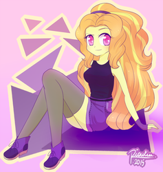 Size: 1143x1208 | Tagged: safe, artist:riouku, adagio dazzle, equestria girls, g4, adoragio, clothes, cute, female, moe, shorts, solo, stockings, tank top