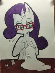 Size: 2448x3264 | Tagged: safe, artist:taisho, rarity, g4, female, glasses, high res, sewing, solo, traditional art