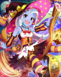 Size: 640x800 | Tagged: safe, artist:weiliy, trixie, equestria girls, g4, broom, cute, diatrixes, female, flying broomstick, halloween, hat, solo, witch, witch hat