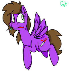 Size: 883x905 | Tagged: safe, artist:galienyancats, oc, oc only, oc:befish, pegasus, pony, mouth hold, paintbrush, simple background, solo, spread wings, white background, wings