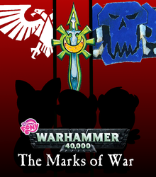 Size: 910x1035 | Tagged: safe, apple bloom, scootaloo, sweetie belle, eldar, ork, g4, craftworld eldar, cutie mark crusaders, fanfic art, fanfic cover, imperium of man, warhammer (game), warhammer 40k