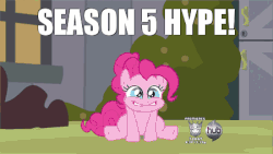 Size: 450x253 | Tagged: safe, pinkie pie, a friend in deed, g4, animated, bouncing, excited, female, grin, hub logo, hype, image macro, imminent explosion, meme, sitting, smiling, solo