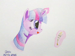 Size: 2624x1977 | Tagged: safe, artist:galekz, twilight sparkle, g4, female, magic, solo, tongue out, traditional art, watercolor painting