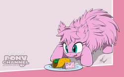 Size: 1920x1200 | Tagged: safe, artist:fuzon-s, oc, oc only, oc:fluffle puff, crossover, cute, dying for pie, flufflebetes, fuzon is trying to murder us, happy, implied chrysalis, ocbetes, pony channel, reference, sketch, solo, sonic channel, sonic the hedgehog (series), spongebob squarepants, style emulation, sweet dreams fuel, taco, wallpaper, yuji uekawa style