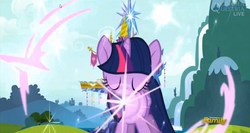Size: 1332x710 | Tagged: safe, screencap, twilight sparkle, alicorn, pony, g4, the cutie map, female, mare, opening, twilight sparkle (alicorn), twilight's castle