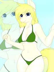 Size: 774x1032 | Tagged: safe, artist:darkpagg, oc, oc only, oc:aile, anthro, belly button, bikini, clothes, solo, swimsuit
