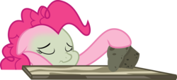 Size: 3000x1364 | Tagged: safe, artist:xebck, pinkie pie, earth pony, pony, g4, the cutie map, baked bads, eyes closed, female, green face, mare, muffin, nauseous, sick, simple background, solo, transparent background, vector, winnie the pink