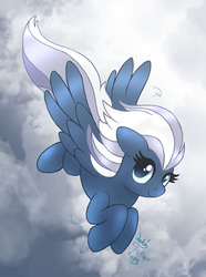 Size: 895x1200 | Tagged: safe, artist:joakaha, night glider, pony, g4, the cutie map, cloud, cloudy, cute, female, flying, glideabetes, looking at you, smiling, solo, spread wings