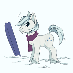 Size: 1280x1280 | Tagged: safe, artist:schnellentod, double diamond, earth pony, pony, g4, the cutie map, chest fluff, clothes, male, scarf, skis, snow, solo, stallion, unshorn fetlocks