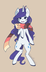 Size: 1204x1880 | Tagged: safe, artist:takami-kinmoshi, rarity, pony, g4, bipedal, clothes, female, scarf, solo