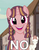 Size: 600x761 | Tagged: safe, screencap, bacon braids, cloud brûlée, g4, the cutie map, background pony, creepy, image macro, meme, no, smiling