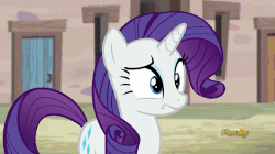 Size: 500x280 | Tagged: safe, screencap, rarity, pony, unicorn, g4, the cutie map, animated, discovery family, discovery family logo, disgusted, female, floppy ears, frown, gagging, gif, mare, nervous, puffy cheeks, scrunchy face, sick, smiling, solo, talking, tongue out, wavy mouth, wide eyes