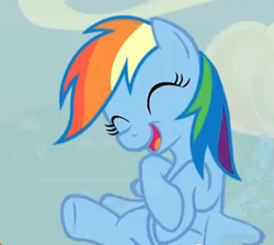 Size: 337x302 | Tagged: safe, screencap, rainbow dash, pegasus, pony, g4, the cutie map, cute, dashabetes, eyes closed, female, flying, happy, laughing, mare, open mouth, solo