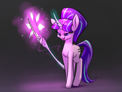 Size: 1024x768 | Tagged: safe, artist:underpable, starlight glimmer, pony, unicorn, g4, the cutie map, bedroom eyes, cutie mark, female, magic, mare, open mouth, s5 starlight, smiling, solo, staff, staff of sameness, telekinesis