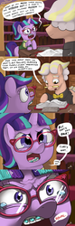 Size: 2400x7200 | Tagged: safe, artist:docwario, starlight glimmer, oc, oc:flip thru, g4, the cutie map, absurd resolution, adorkable, angry, braces, calculator watch, comic, crying, cute, dork, female, filly, filly starlight glimmer, frown, glare, glasses, leaning, librarian, meme, nerd, open mouth, origin story, red text, start of darkness, this will end in equalization, triggered, wide eyes, younger