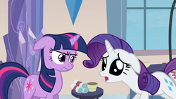 Size: 1920x1080 | Tagged: safe, screencap, rarity, twilight sparkle, g4, games ponies play, big eyes, cute, dilated pupils, faic, floppy ears, frown, glare, hind legs, hnnng, legs together, raribetes, reaction image, sad, sadorable, stare, weapons-grade cute