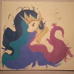 Size: 1918x1918 | Tagged: safe, artist:drawingandthings, princess celestia, g4, female, painting, photo, solo, traditional art