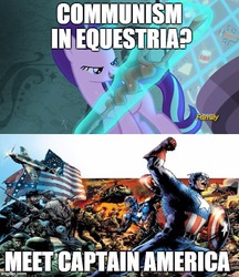 Size: 490x568 | Tagged: safe, starlight glimmer, g4, the cutie map, captain america, communism, marvel, meme, silly, stalin glimmer, steve rogers, united states